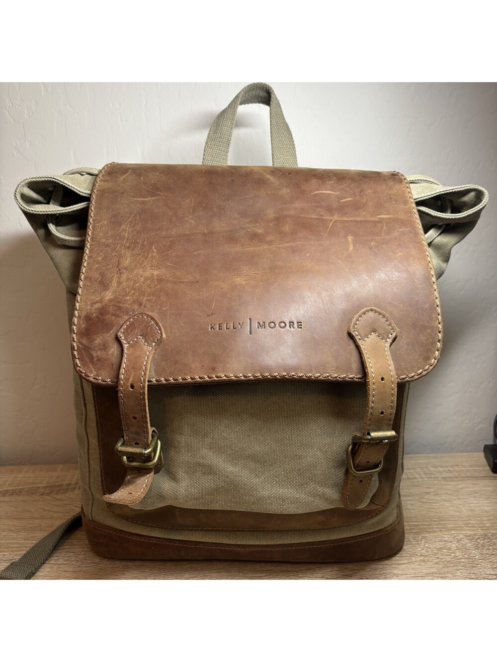 Kelly Moore The Pilot Canvas Leather Camera Backpack Bag Olive Green Brown